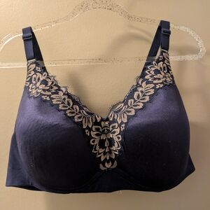 Cacique Navy Bra with Cream Lace Accent